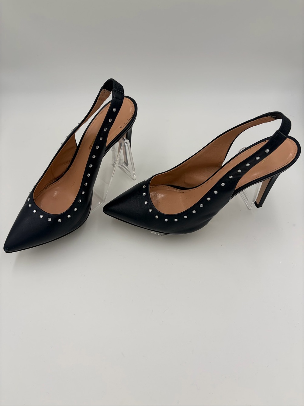 Brooks Brothers Navy Leather Rhinestone Slingback Pumps Heels 8.5 - Picture 7 of 9